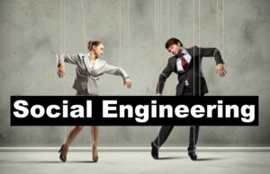 Woman and man being pulled by the strings of social engineering, manipulated