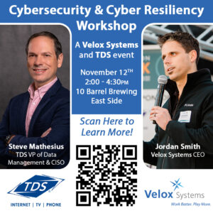 A promotional poster of two leaders speaking at an upcoming cybersecurity workshop